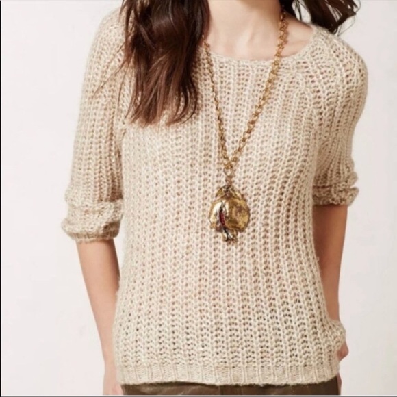 ANTHROPOLOGIE KNITTED & KNOTTED Gold Sparkle Sequined Sweater, Size Small - Picture 4 of 11